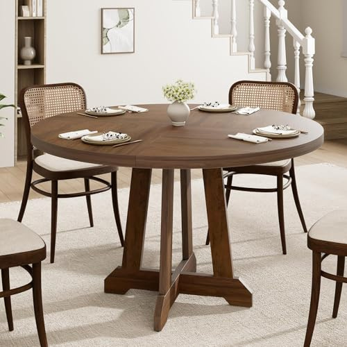 GarveeMore Runder Esstisch für 4–6 Personen, 120 cm Durchmesser, mit stabilen Holztischbeinen, Dunkle Eiche, Moderner runder Tisch für Küche, Esszimmer und Wohnzimmer (Nur Tisch)