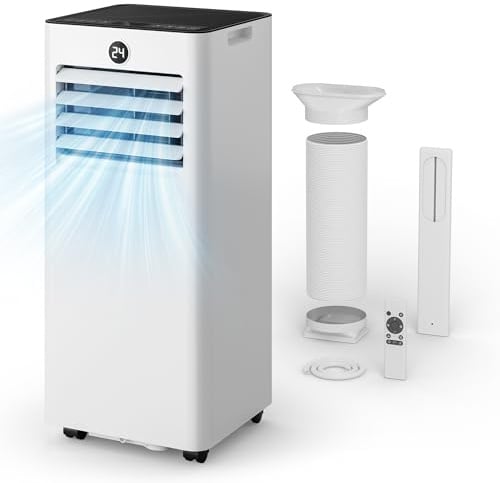 AIRFISH 9000 BTU Portable Air Conditioner – Quiet 4-in-1 AC Unit with Remote Control, LED Display & Wheels | Cool, Fan, Dehumidifier & Sleep Mode | Window Kit Included | For Rooms up to 28 m²