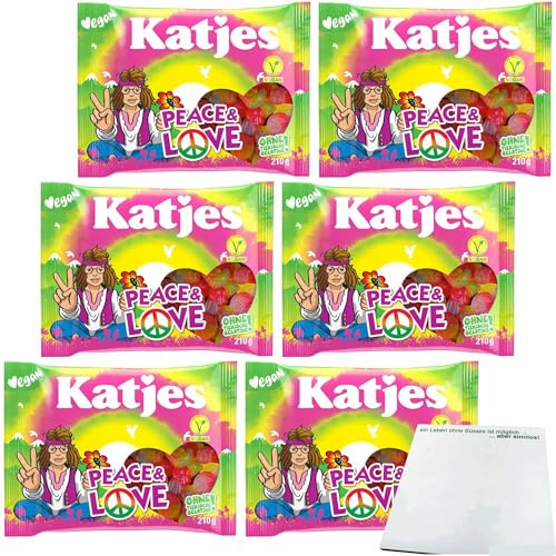 usy Bundle für Katjes Peace & Love Vegan Fruchtgummi fruchtig-süßer Mix 6er Pack (6x210g Packung) + usy Block
