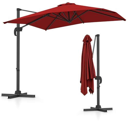 KOMFOTTEU Parasol Déporté rectangulaire, Parasols carré de inclinable avec Rotation à 360°, 2.5 x 2.5 m, Pied croisé, Parasol sur Pied, 237 cm Hauteur, pour Balcon, Terrasse, Jardin (Bordeaux)
