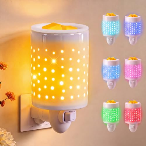 Wax Melt Burner Ceramic Electric Outlet Wall Plug-in Wax Burner 7 Colors | PTC Heating Cordless Wireless Home Decor Night Light No Bulb Gifts for Women Mom