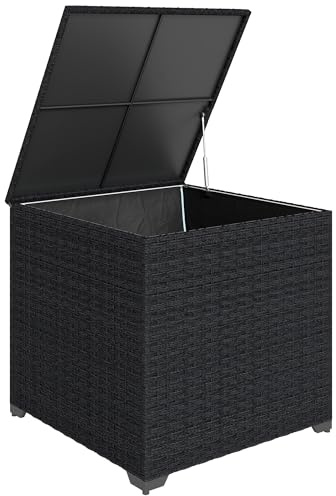 Outsunny 253L Garden Storage Box, Rattan Deck Box with Waterproof Zipped Liner, Safe Pneumatic Rod, Patio Rattan Storage Container for Backyard Gardening Tools, Black