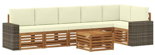 vidaXL Ecksofa Set mit Kissen 7 pcs Natur und Creme Massivholz Akazie, Garten Lounge, Moderne Outdoor-Sofa Sets, modulare Sofas, Essbereich, Holz Sitzgruppe, Terrasse Ideen