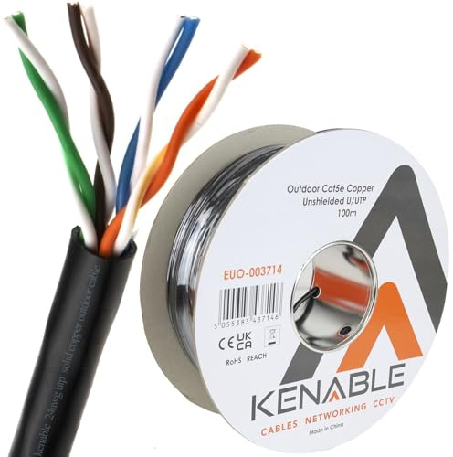 kenable Cavo di rete Ethernet CAT5e esterno in puro rame massiccio UTP 100 m nero [100 metri]