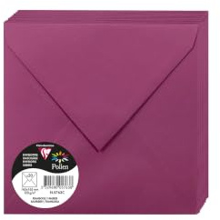 Clairefontaine 5763C - Packung mit 20 Umschlägen Pollen 16,5x16,5 cm, 120g, gefüttert, ideal für Einladungen und Korrespondenz, Premium glattes Papier, Himbeerrot, 1 Pack