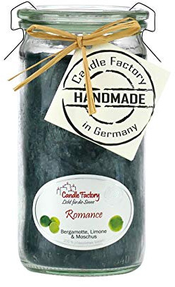 Candle Factory Mini Jumbo Duftkerze aus pflanzlichem Stearin im hitzebeständigen Glas der Marke Weck®, ca. 70h Brennzeit, Duft: Romance