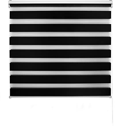 Blindecor Lira doppelrollo - duo rollo tag und nacht Schwarz - 140 x 250 cm (Breite x Länge) | Stoffgröße 137 x 245 cm | Fensterrollo zebra