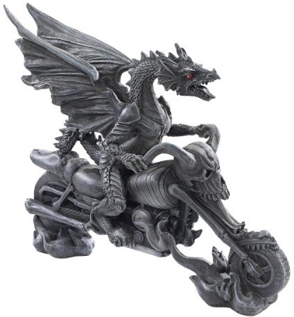 Design Toscano Biker-Drache auf Skelett-Chopper, Figur