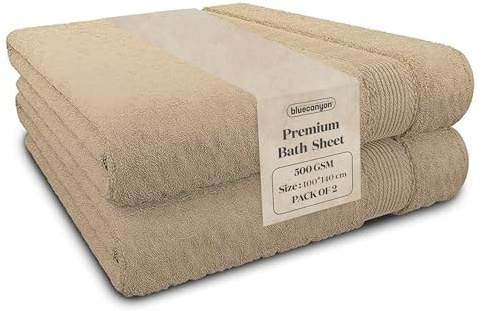 Blue Canyon Bath Sheet, Bathroom Soft Sheet, Woven Light–Weight, Cotton Quick Dry, Reusable Bath Sheet, Bacteria Resistant, Skin Friendly, Makeup Remover Sheet 100*140 cm, 500 GSM, PACK OF 2, (LATTE)