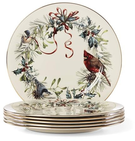 LENOX Winter Greetings Speiseteller-Set, 27,3 cm, Rot und Grün, 6-teilig