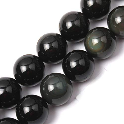 GEM-Inside Natural 18mm Black Obsidian Round Gemstone Semi Precious Loose Beads for Jewellery Making 15''