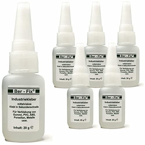 Ber-Fix Industriekleber mittelviskos (100 mPas) 6x 20g leicht dickflüssig universell einsetzbar für Industrie und Heimwerker extra stark und vielseitig für Kunststoff Metall Holz PVC Gummi Keramik
