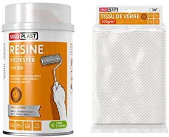 Pack résine polyester type Eco Soloplast 1 Kg - Tissu de verre Soloplast Roving 300g m2