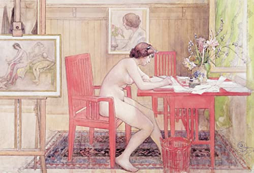 Kunstdruck/Poster: Carl Larsson Modell Schreiben von Postkarten 1906 - hochwertiger Druck, Bild, Kunstposter, 95x65 cm