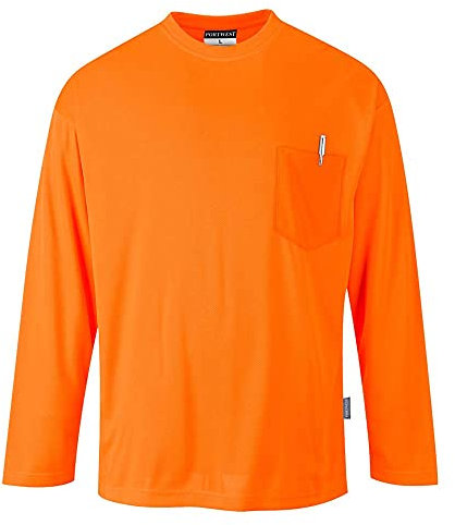 Portwest Day-Vis Pocket Long Sleeve T-Shirt, Size: XXXL, Colour: Orange, S579ORRXXXL