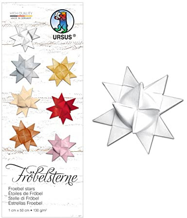 Ursus 3200001 - Papierstreifen für Fröbelsterne, hochweiß, aus Tonzeichenpapier 130 g/qm, ca. 1 x 50 cm, 100 Streifen für ca. 25 Sterne, Bastelklassiker zur Weihnachtszeit