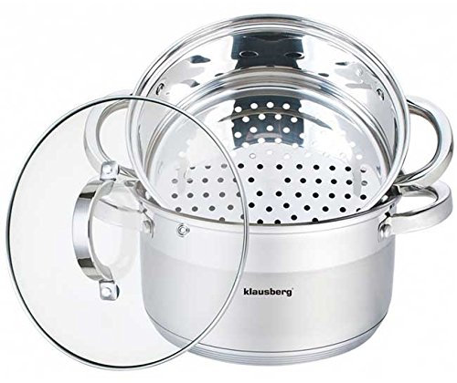 Klausberg Produktbild Mantowarka Dampfkocher 24cm Set Induktion Kochtopf Dampfgarer Glasdeck (3 Elemente)