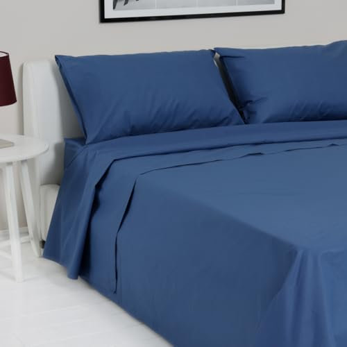 LARA MORADA - Set Completo Lenzuola Letto Singolo, 100% Cotone, Made in Italy, Tinta Unita, Per Letto Singolo 1 Posto Blu
