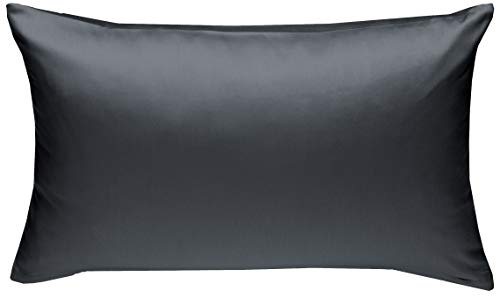 Bettwaesche-mit-Stil Mako-Satin Baumwollsatin Bettwäsche Uni einfarbig zum Kombinieren (Kissenbezug 60 cm x 80 cm, Anthrazit)