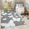 TAPISO Luxury Teppich Kurzflor Kinderteppich Grau Weiß Modern Schmetterlinge Design Wohnzimmer Schlafzimmer Kinderzimmer ÖKOTEX 120 x 170 cm