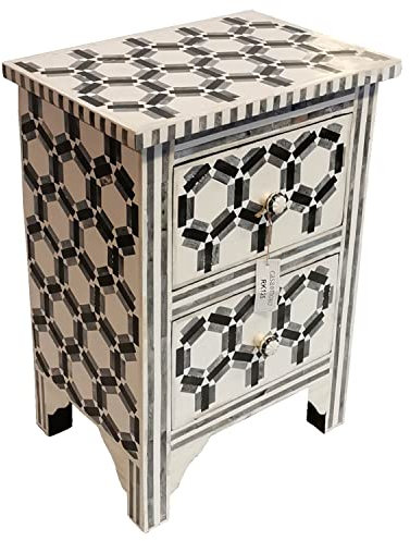 Casa Moro Orientalische Kommode Rama aus Echtholz mit echten Knochen Einlagen 40x30x60 cm (B/T/H) | Kunsthandwerk | schmaler Nachttisch mit 2 Schubladen | Designer Holz-Kommode mit Bone Inlays
