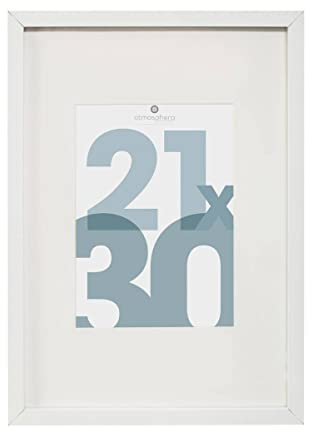 Atmosphera - Cadre Photo Manu Blanc 21x30 cm, Avec Passe-Partout 12x17 cm, À Poser ou Suspendre - Pour Décoration Murale, Salon, Bureau