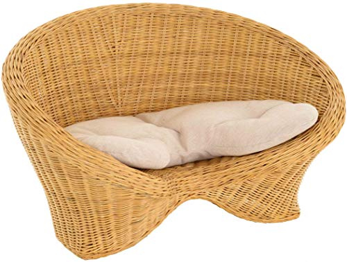 Lotus-Stuhl aus echtem Rattan / Yoga Sitz zur Meditation (Honig mit Kissen)