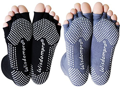 Wisdompro 2 Paar Zehenlose Halbzehen-Yogasocken mit Anti-Rutsch-Socken für Damen und Herren (BG/SM)