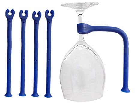 PPX - Confezione da 4 supporti flessibili per calici da vino, in silicone, per lavastoviglie, colore: blu