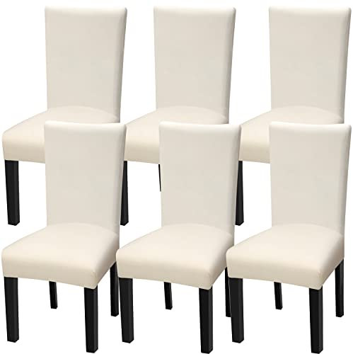 YISUN Stuhlhussen 6er Set Universal Stretch Stuhlhusse mit Gummiband, Hussen für Stühle Abnehmbarer Waschbarer Stuhlbezüge für Hotel Zeremonie Bankett Küche Haus Hochzeit Party (Reines Beige)