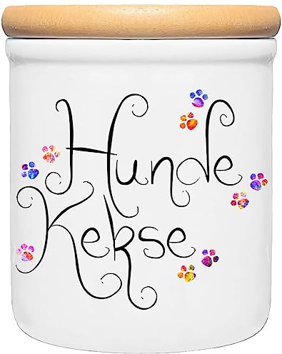 Cadouri Keramik Leckerli-Dose » Hundekekse «┊Snackdose Keksdose Aufbewahrungsdose┊mit Holzdeckel