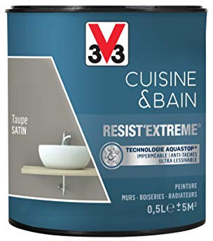 V33 Peinture multi-supports monocouche Cuisine & Bain Resist'Extrême® Satin, Taupe, 0,5L