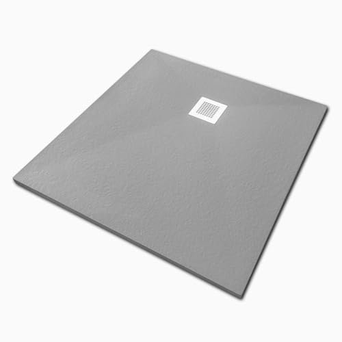 Veroni Duschwanne aus Kompositstein mit Schiefer-Muster flach (TxBxH) 90 x 90 x 3 cm Grau