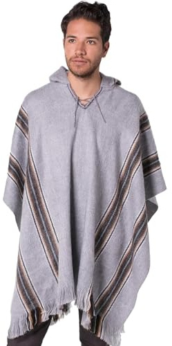 Gamboa- Poncho de Alpaca para Hombre Abrigo de Casa Poncho con Capucha de Alpaca