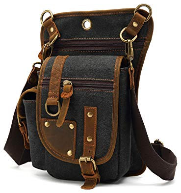 FANDARE Beintasche Herren Hüfttasche Brusttasche Canvas Beinbeutel Sling Bag Damen Sling Bag Schulranzen Umhängetasche Sporttasche für Motorrad Wandern Radfahren Schule Reise Joggen Daypacks Schwarz