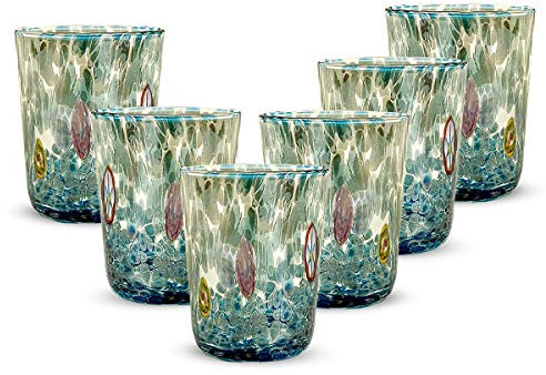 Gocce di Murano Arcobaleno Pioggia - 6 vasos de agua elaborados según la tradición de los artesanos de Murano, vidrio soplado y trabajado a mano, 300 ml