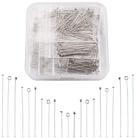 PandaHall Lot de 240 épingles à tête plate en acier inoxydable, 240 épingles à œillet ouvert, 240 épingles à tête sphérique et 240 épingles à tête plate pour la fabrication de bijoux