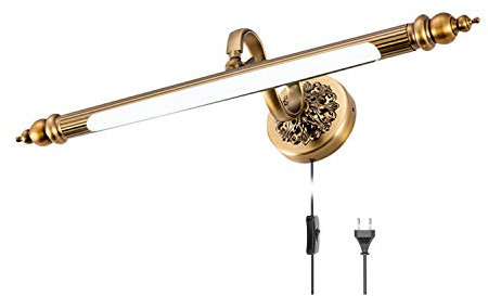 ACMHNC LED Badezimmer Spiegellampe Mit Schalter, Braune Bronze Vintage Spiegelleuchte Bad Mit Stecker Und Kabel, IP44 Badleuchte Schrankleuchte Einstellbarer Wandlampe 4000K Bilderleuchte,71cm/12w