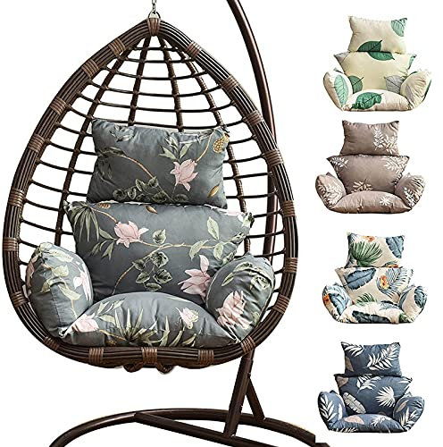 Hängesessel Kissen Only,hängestuhl Auflage für Polyrattan/Rattan Hängeschaukel Kissen,Swing Chair Kissen,Ersatzkissen,Schaukelsitzkissen mit Kopfstütze und Armlehnen für Patio Garden, Waschbar