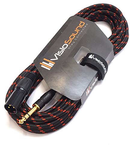 VisioSound Male XLR to 6.35mm Stereo TRS Jack Lead/Balanced Signal/Audio Speaker Cable (6m, Black/Red)