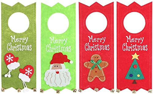 Ailovone 4 Stücke Weihnachten Türhänger Türschild Filz Türhänger Weihnachtsmann Schneemann Türschild Deko Figur Türanhänger Weihnachten Deko Türschild Baumschmuck (4pcs)