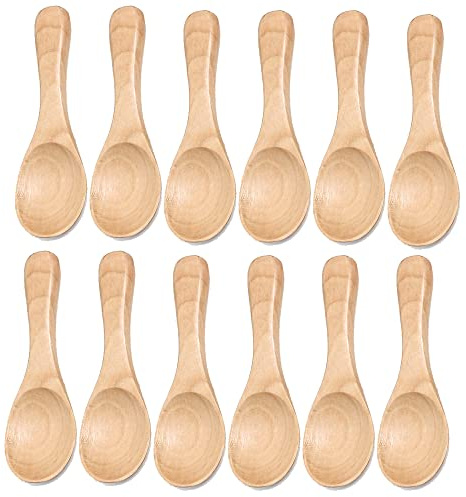 Piccoli cucchiai legno,mini cucchiaini caffè,gelato,sale,tè,zucchero,sale,marmellata,senape,spezie,cucchiai di legno per cucina,olio speziato,gelato,latte polvere,12 pezzi legno chiaro 9,5x3,3 cm