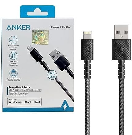 Anker Powerline II Lightning Cable 6ft MFi Certified USB Charging Sync Cable Compatible with iPhone SE 11, 11 Pro, 11 Pro, 11 Pro, 11 Pro, Max, Xs, Max, XR X, 8, 7, 6s, 6, 5, iPad and More