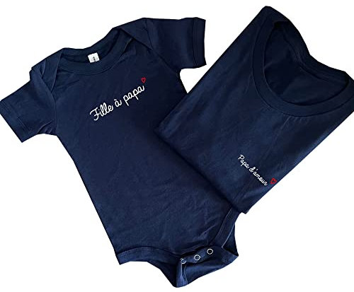 Ensemble T-shirt adulte Homme et Body pour bébé Fille à papa et Papa d'amour Bleu marine XL et 0-3 mois