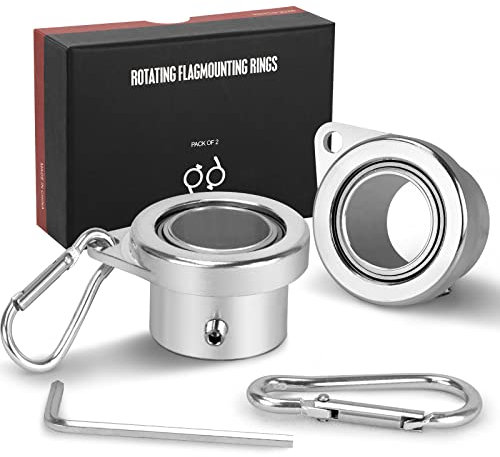 FLAG WIN Fahnenmast-Ring-Set aus Aluminiumlegierung, mit Kugellager, 2 Stück, Anti-Wicklung, 360° drehbarer Flaggenmontagering mit Karabiner für Fahnenmast mit einem Durchmesser von 1,8-2,5 cm