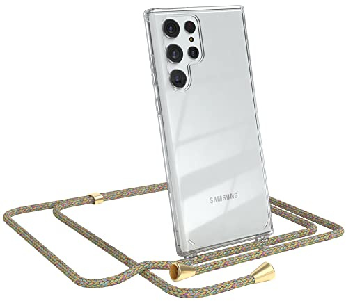 EAZY CASE Handykette kompatibel mit Samsung Galaxy S22 Ultra 5G Handyhülle mit Umhängeband, Handykordel mit Schutzhülle, Silikonhülle, Hülle, Stylische Kette für Smartphone, Rainbow