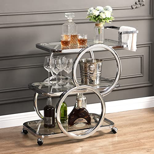 FERFALDER Home Bar Servierwagen 3 Etagen Küchenwagen auf Rädern Mobile Bar Carts für Zuhause Küche Esszimmer Wohnzimmer Party Chrom