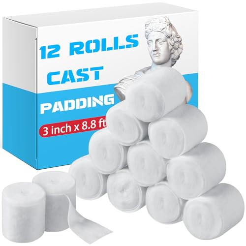 Nuanchu 12 Rolls Medical Cotton Cast Padding Roll Individual Pack Soft Plaster Cloth Gauze Roll Undercast Padding Wrap Bandage for Halloween Bandage Art Body Casts Mask Making Craft(3 Inch X 8.8 ft)