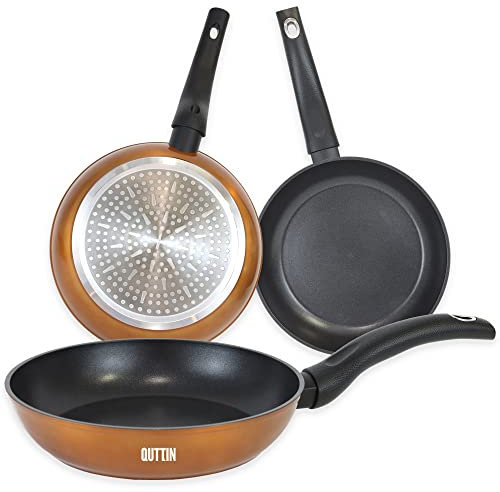 Quttin Sarten Antiadherente Aluminio con Revestimiento Resistente. Cacerola de Aluminio Forjado con Tapa de Cristal. Aptas para todo tipo de Cocinas. Modelo Foodier Oro 20 cm