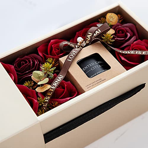 Apisnest Faux Rose avec Bougie parfumée, Cadeau de Saint Valentin, pour Les Femmes, fête des mères, Anniversaire, Saint Valentin (Rose Rouge)